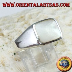 Simple silver ring with 8 * 10 rectangular mother of pearl