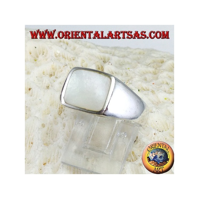 Simple silver ring with 8 * 10 rectangular mother of pearl