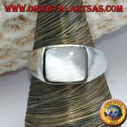 Simple silver ring with 8 * 10 rectangular mother of pearl