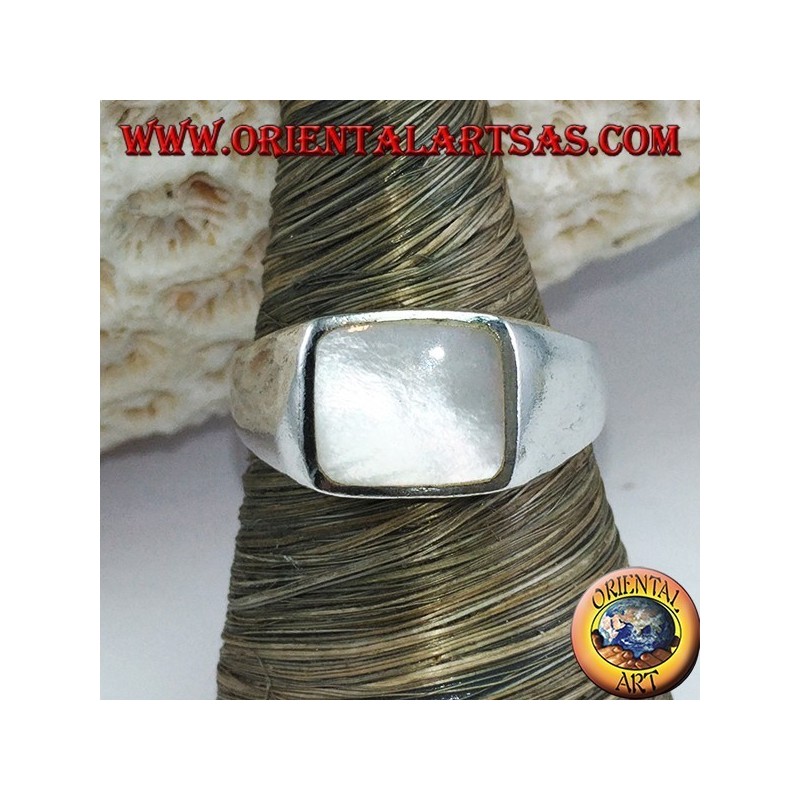 Anello in argento semplice con madreperla  rettangolare 8*10