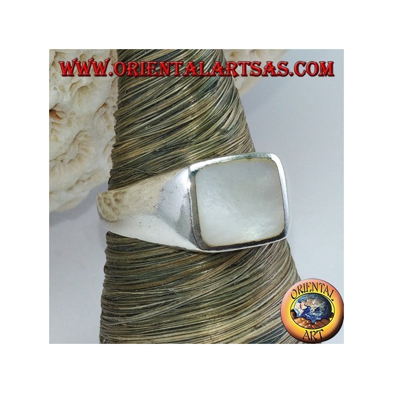 Anillo de plata simple con 8 * 10 madreperla rectangular