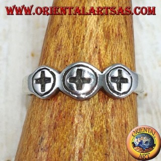 Silver ring for feet or phalanxes with three crosses