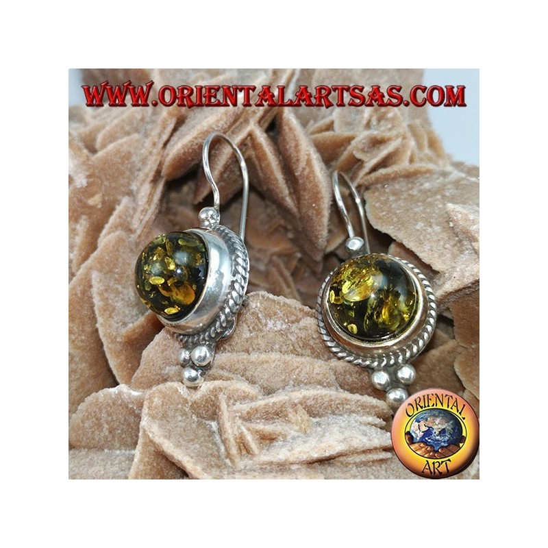 Silberohrring mit grüner Hemisphäre Bernstein