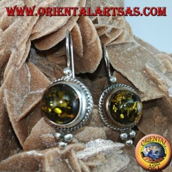 Boucle d'oreille en argent avec ambre vert hémisphère