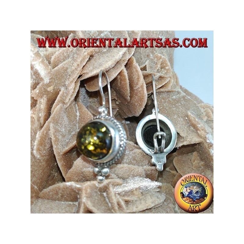 Boucle d'oreille en argent avec ambre vert hémisphère