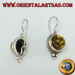 Silberohrring mit grüner Hemisphäre Bernstein