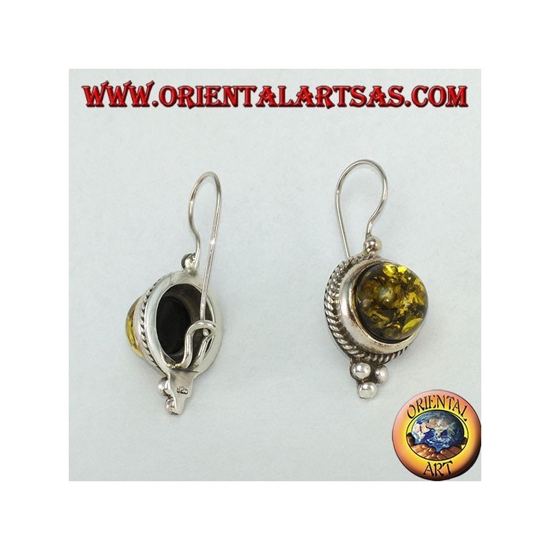 Boucle d'oreille en argent avec ambre vert hémisphère