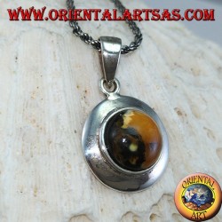 Silver pendant with natural hemispherical amber