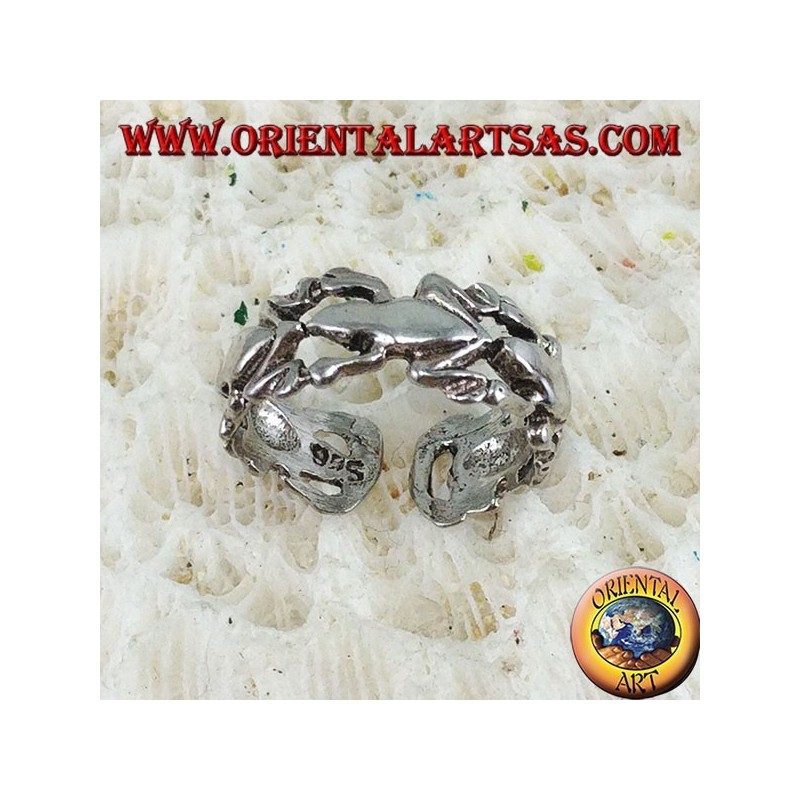 Silver ring for feet or for phalanxes with frogs in a row