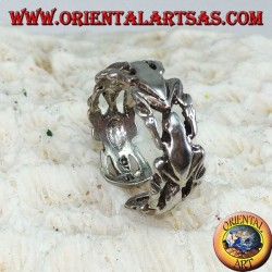 Silver ring for feet or for phalanxes with frogs in a row