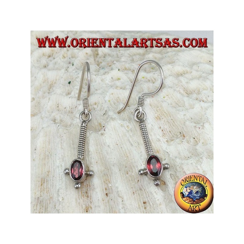 Boucles d'oreilles en argent avec grenat ovale facetté