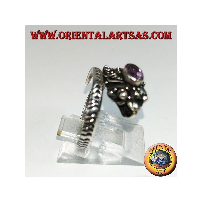 Anello in argento cobra con piastrina in oro ed ametista