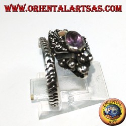 Bague en argent cobra avec plaque en or et améthyste