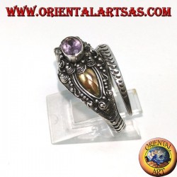 Bague en argent cobra avec plaque en or et améthyste