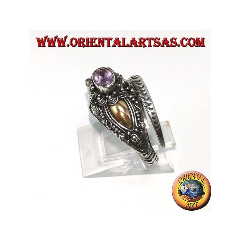 Ring in cobra silver with gold plate and amethyst