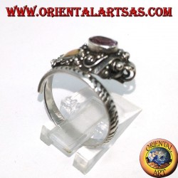 Anillo en plata cobra con placa de oro y amatista