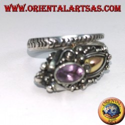 Anillo en plata cobra con placa de oro y amatista