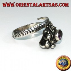 Bague en argent cobra avec plaque en or et améthyste