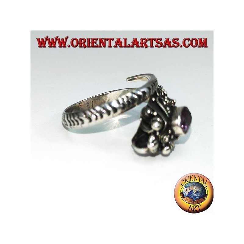 Ring in Kobra Silber mit Goldplatte und Amethyst