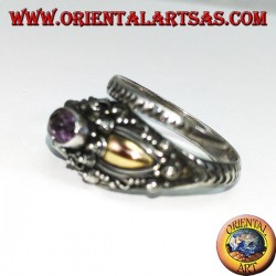Ring in Kobra Silber mit Goldplatte und Amethyst