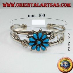 Pulsera de plata rígida con margarita turquesa