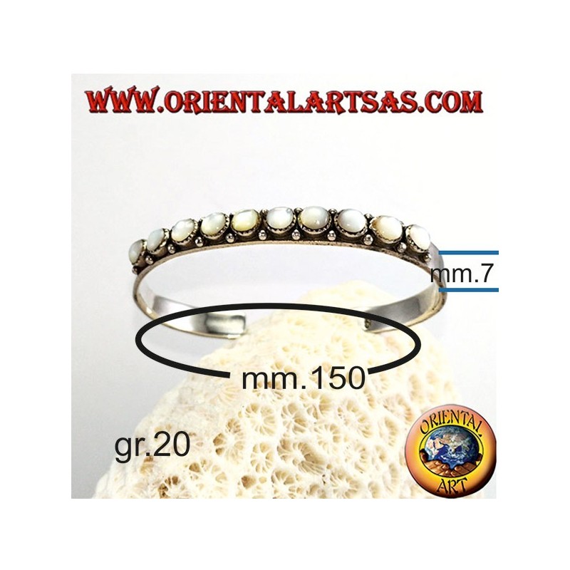 Starres Silberarmband mit runden Perlmuttperlen