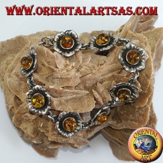 Bracelets en argent de roses avec de l'ambre
