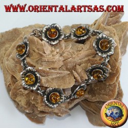 Silver bracelets of roses, with amber