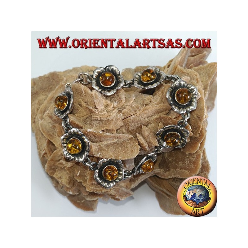 Pulseras de plata de rosas, con ambar