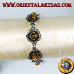 Silver bracelets of roses, with amber