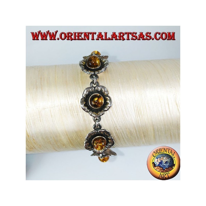 Pulseras de plata de rosas, con ambar