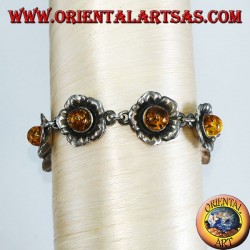 Silver bracelets of roses, with amber