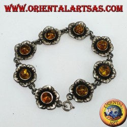 Silberne Armbänder aus Rosen, mit Bernstein