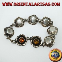 Silver bracelets of roses, with amber