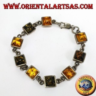 Silberne Armbänder mit abwechselnd gelbem und grünem Bernstein