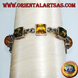 Pulseras de plata con alternancia de ámbar cuadrado verde y amarillo