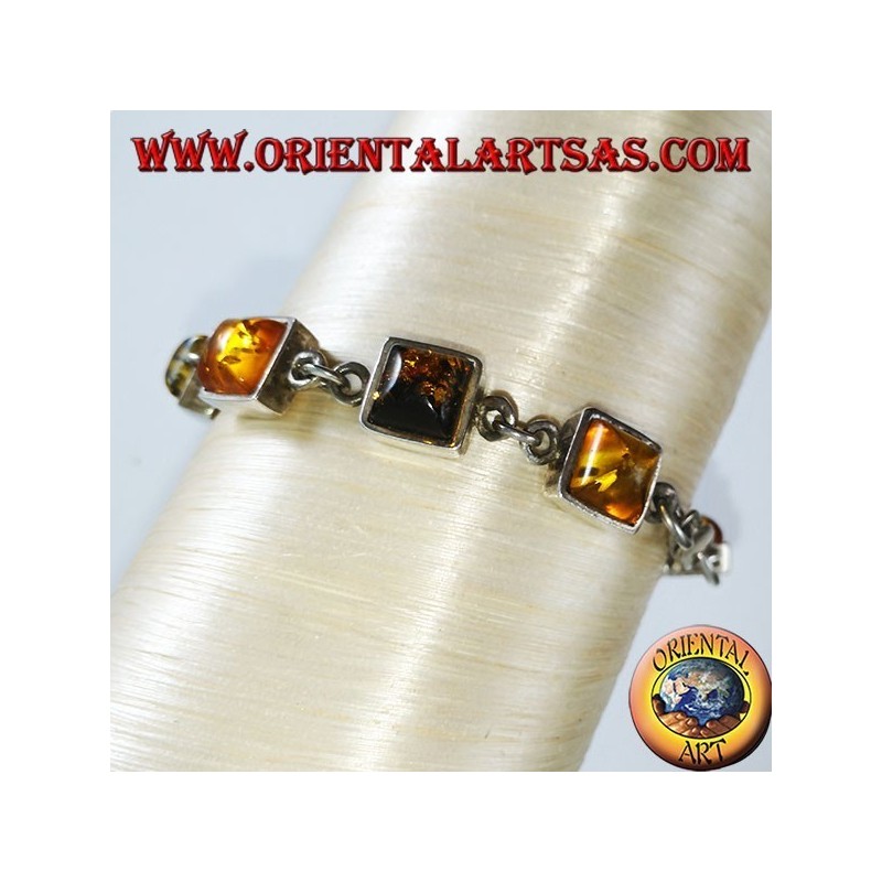 Bracciali in argento con ambra quadrate verde e gialla alternate