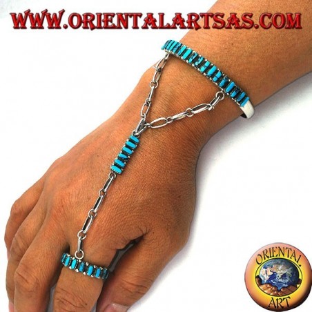 Bracciale baciamano in argento rigido con turchesi a navetta