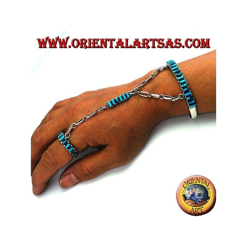 Bracciale baciamano in argento rigido con turchesi a navetta, Nativi