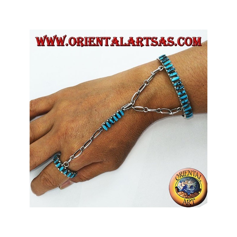 Pulsera beso en plata de ley con lanzadera turquesa
