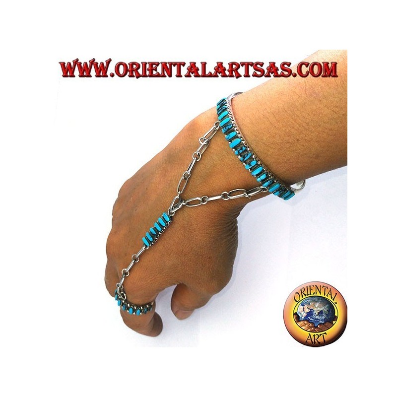 Pulsera beso en plata de ley con lanzadera turquesa