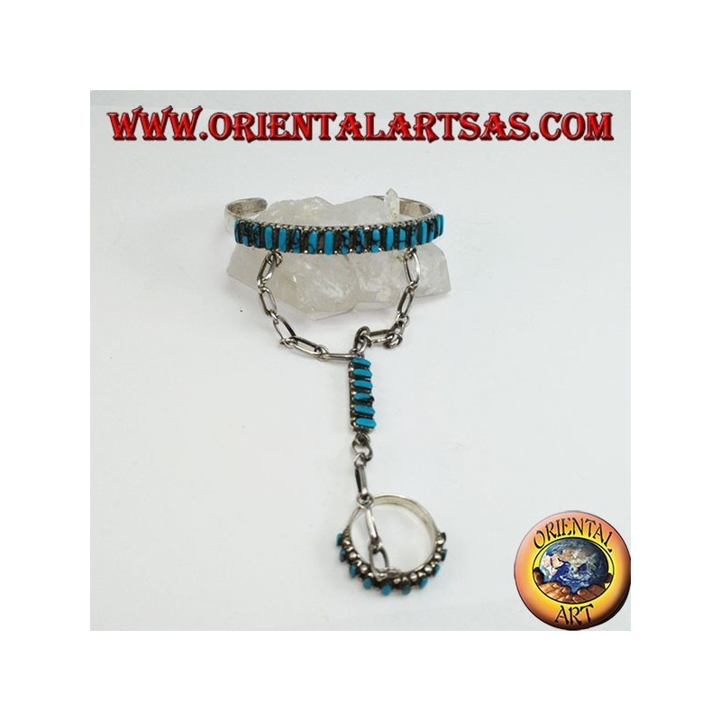Pulsera beso en plata de ley con lanzadera turquesa
