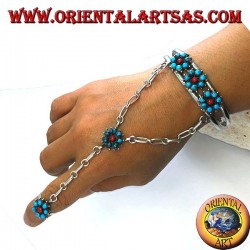 Hand kisses bracelet in sterling silver with turquoise and coral, flower pattern
