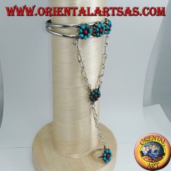 Hand kisses bracelet in sterling silver with turquoise and coral, flower pattern