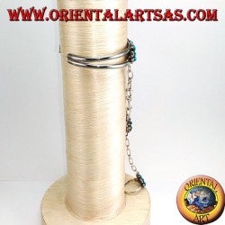 Pulsera de mano besos en plata con turquesa y coral, estampado de flores