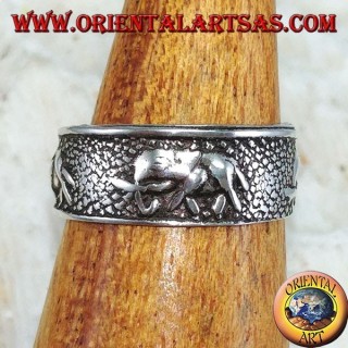 Silver ring for feet or for phalanxes with chiseled elephants