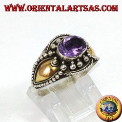 Bague en argent avec plaques d'améthyste et d'or