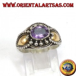 Anillo de plata con amatista y placas de oro