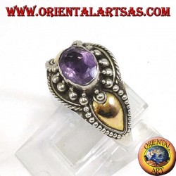 Anillo de plata con amatista y placas de oro