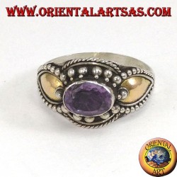 Anillo de plata con amatista y placas de oro